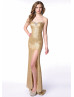 Mermaid Sweetheart Neckline Gold Sequin Slit Prom Dress